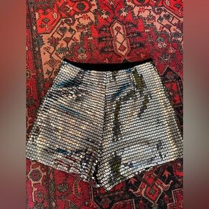 Zara silver triangle sequin shorts size M rare piece Trinny favorite